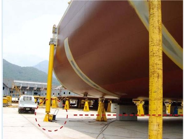TECPOS hydraulic cylinders supporting a vessel hull during positioning